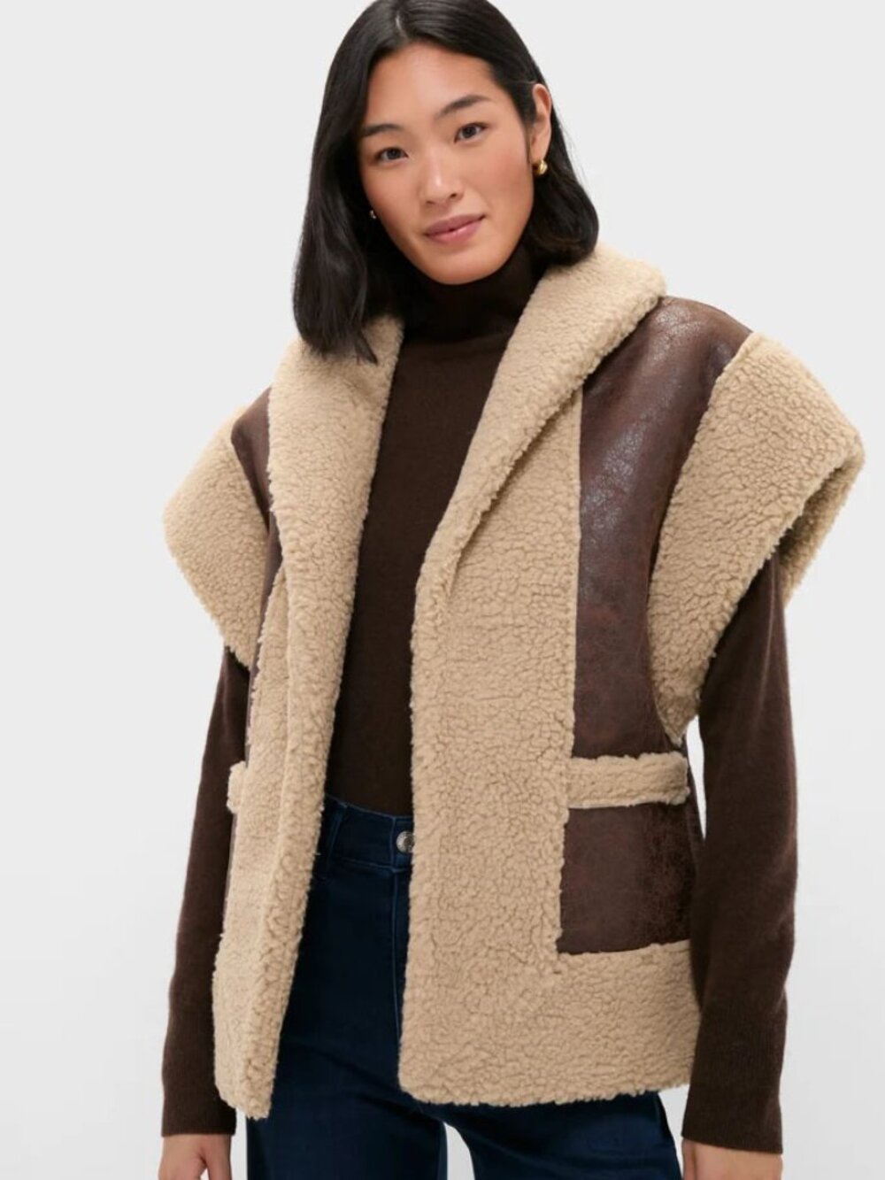 Line & Dot Brown Ace Faux Shearing Vest M / L NWT